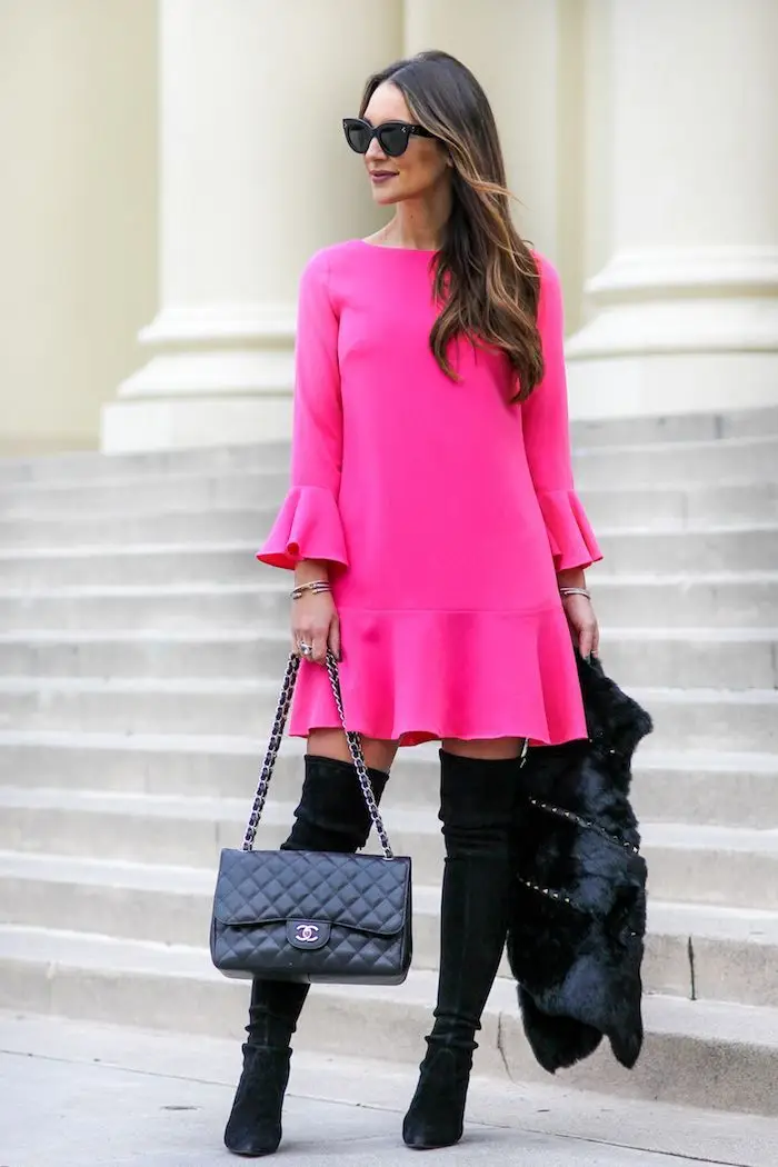 Hot Pink With Black Boots